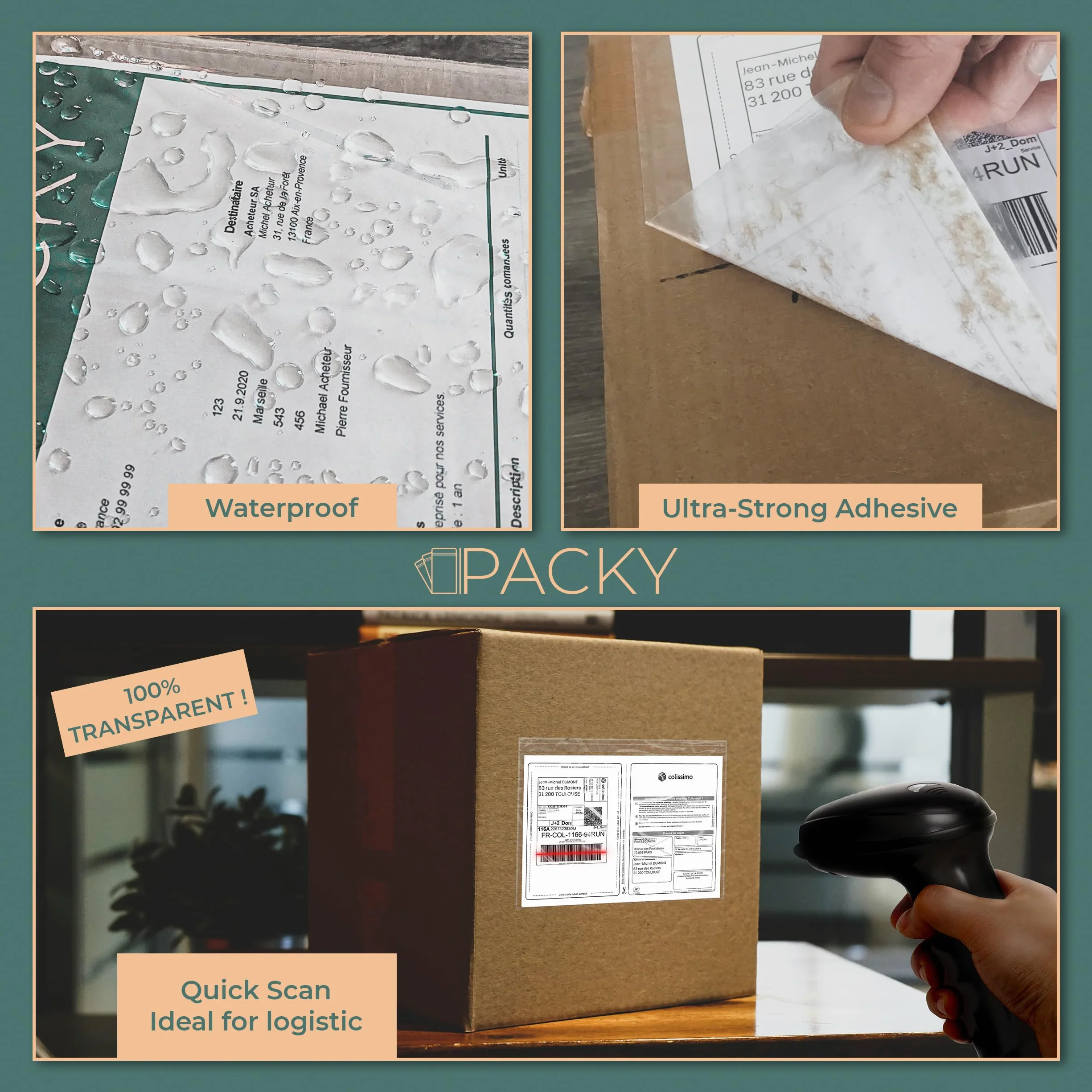PACKY - Sobres Portadocumentos Adhesivos A5 225x165 mm - 1000 Unidades - Packing List - Sobre Documentación Transparente