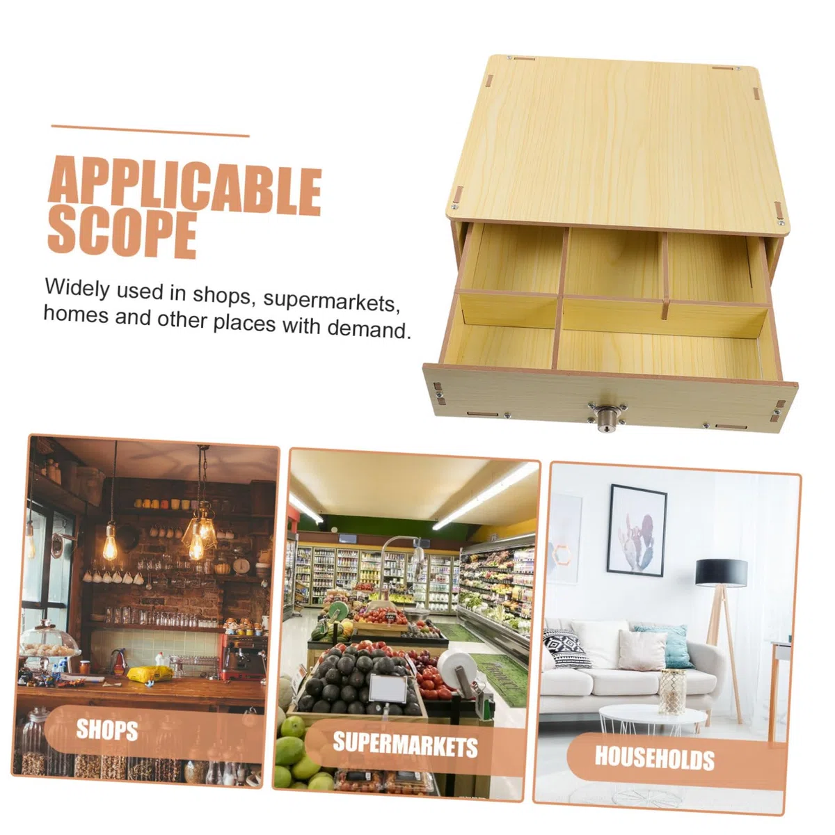 Angoily Organizador de Cajón de Multifuncional de Madera Oficina y Caja Registradora con Compartimentos Billetes y Monedas Supermercados y Tiendas