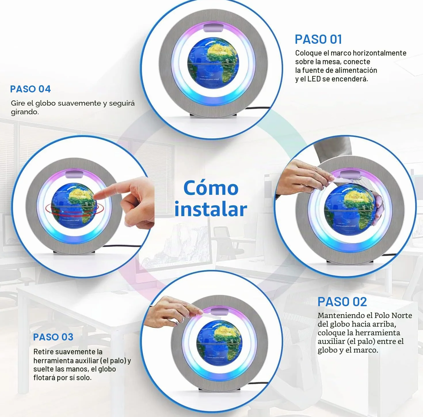 Flagest Globo flotante de levitación magnética – Globo levitante en forma de O con luces LED para educación, hogar, oficina, escritorio, regalo de fiesta de cumpleaños