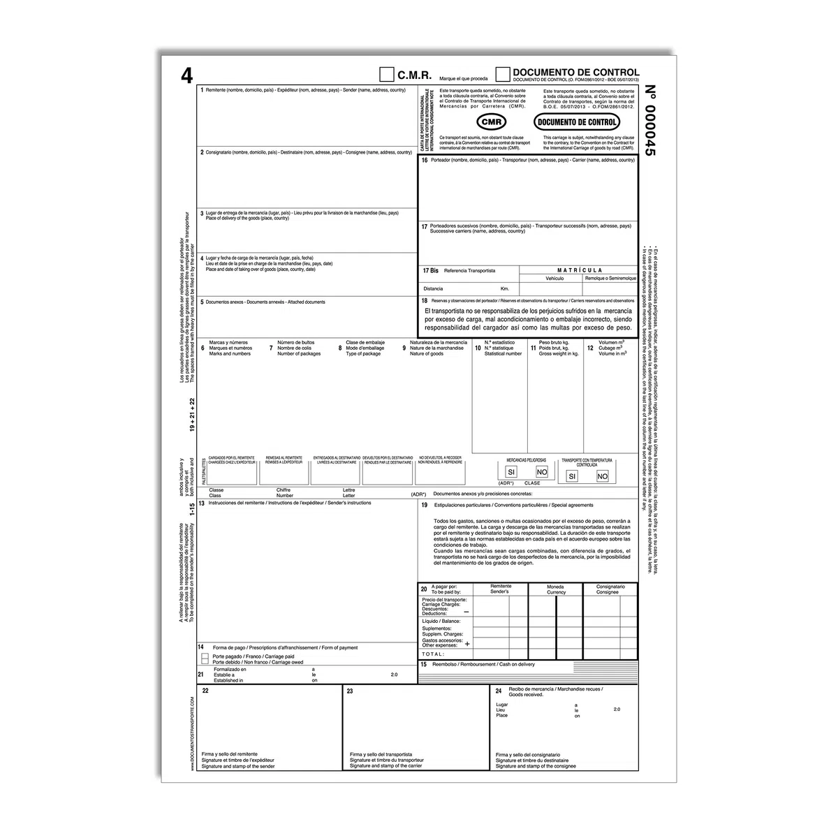 Pack 10 Talonarios CMR Autocopiativos - 4 copias Numeradas