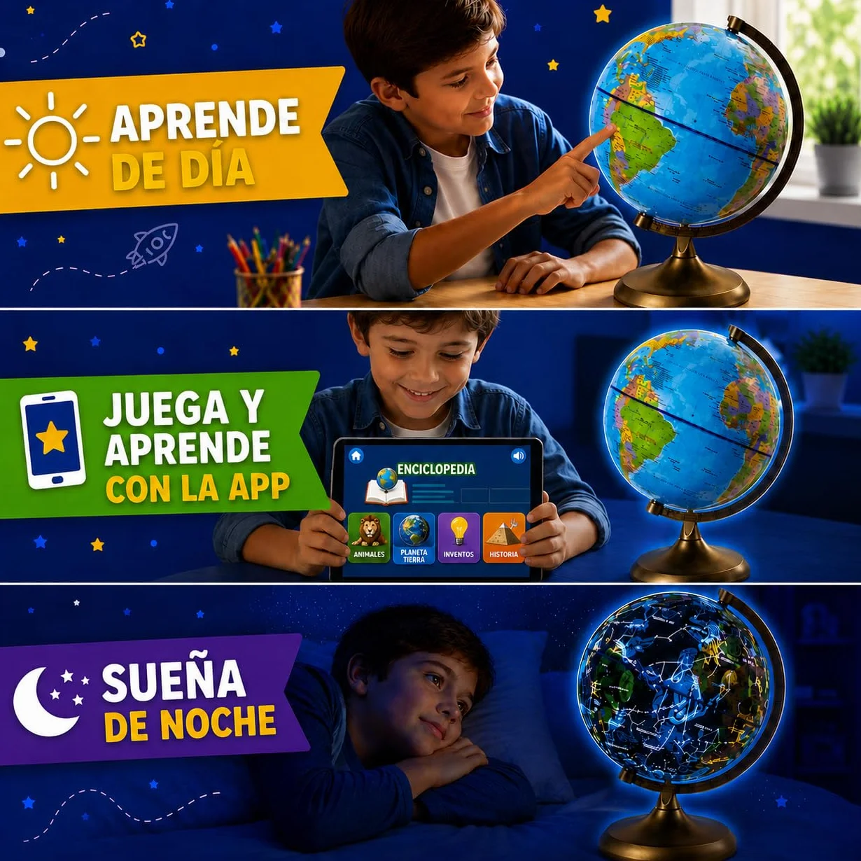 Globo Terráqueo Interactivo Niños con App Luz LED Español Big Minds