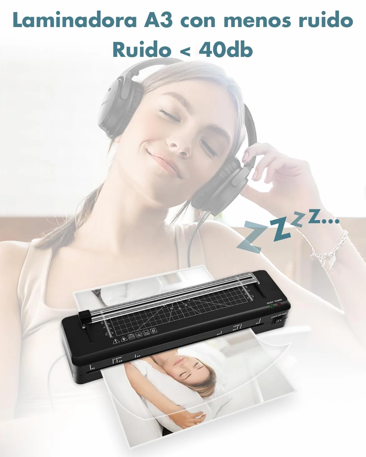 Plastificadora A3 Laminadora en Frío con 40 Bolsas A3 A4 A5 A6, Cortador de Papel y Redondeador de Esquinas, para Oficina, Hogar y Escuela (A3+40 Hojas)