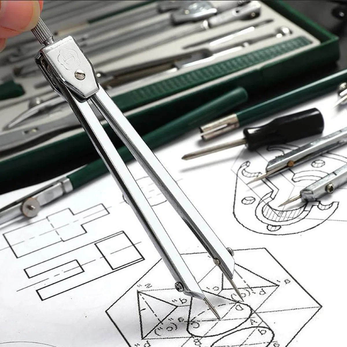 Juego de geometría profesional, kit de herramientas de brújula de matemáticas, herramientas de precisión de metal para escuela, hogar, oficina