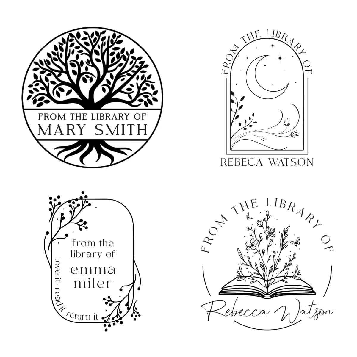 Stamp by Me – Sello para Libros en Relieve Personalizado | Marcador en Seco Elegante | Diámetro de 40 mm | 5 Diseños Personalizables con Nombre | Embosador de Libros Ex Libris | Tamaño 10 x 10 cm