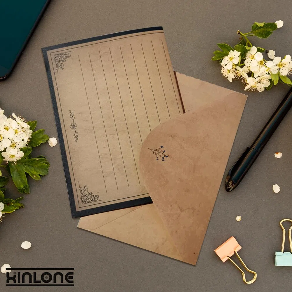 Papel de papelería vintage rayado, 18 x 26 cm, juego de papel y sobres, 48 hojas + 24 sobres, juego de papelería para escribir cartas para todas las ocasiones