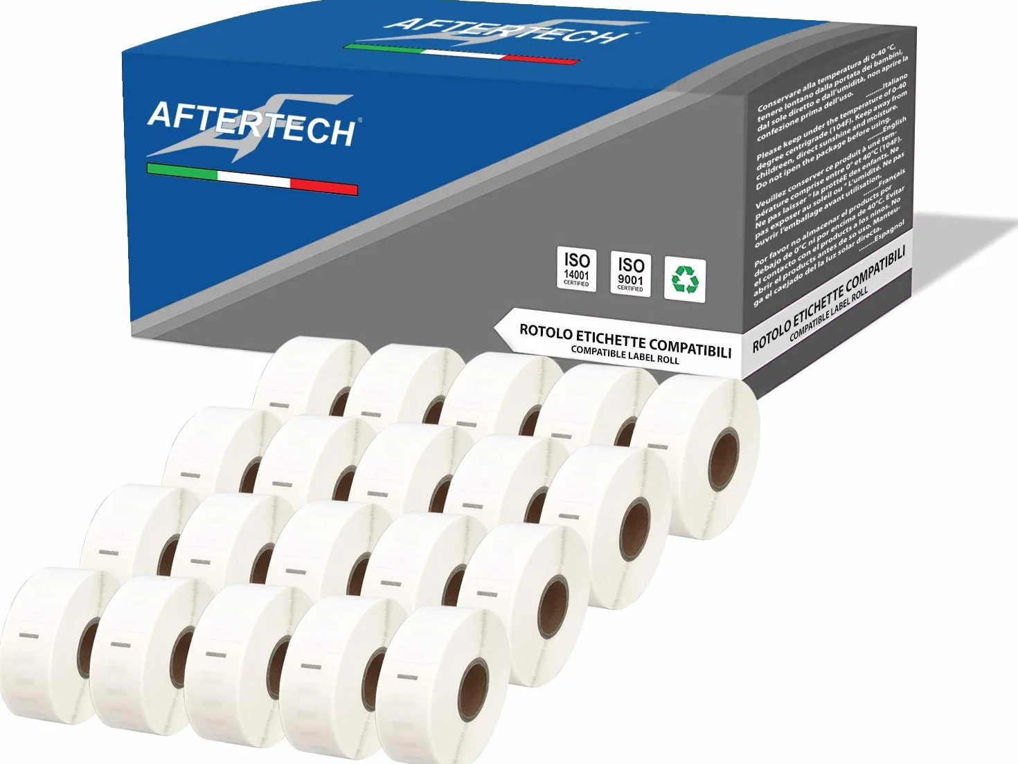 Aftertech 20 x 11352 25 x 54 mm Rollos de etiquetas adhesivas compatibles (500 etiquetas/rollo = 10000 totales) para Dymo LabelWriter Seiko SLP etiquetadoras impresoras S0722520 20 x 11352