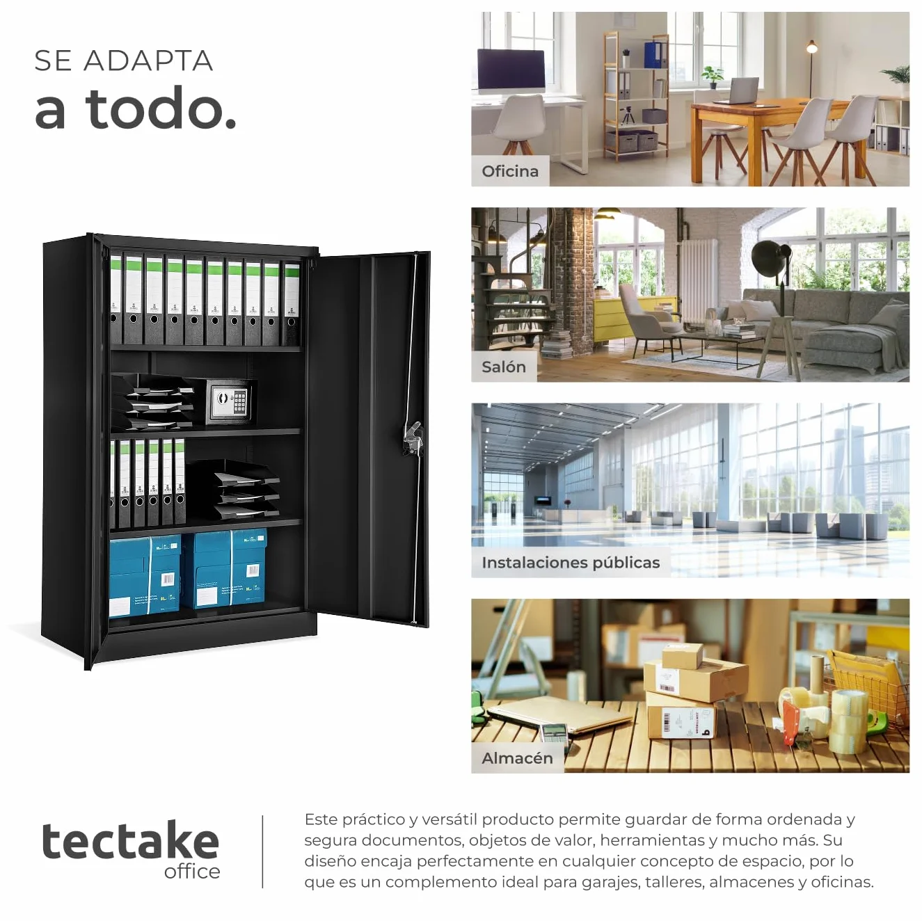 Armario Archivador con Cierre de Seguridad 4 Alturas Cajones Ajustables Mueble Oficina Acero 140x40x90cm Negro