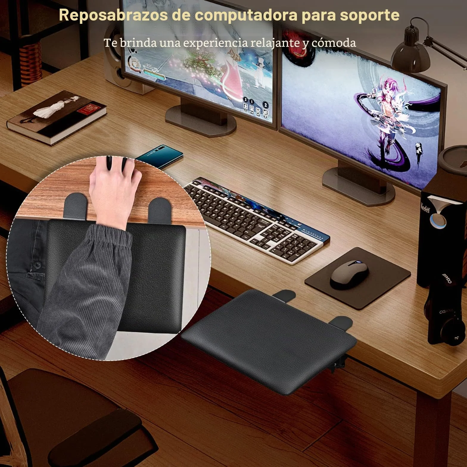 Reposabrazos para escritorio, Soporte de Codo Ergonómico Extensor de Escritorio de Ordenador Reposamuñecas para Soporte de Teclado en Casa y Oficina