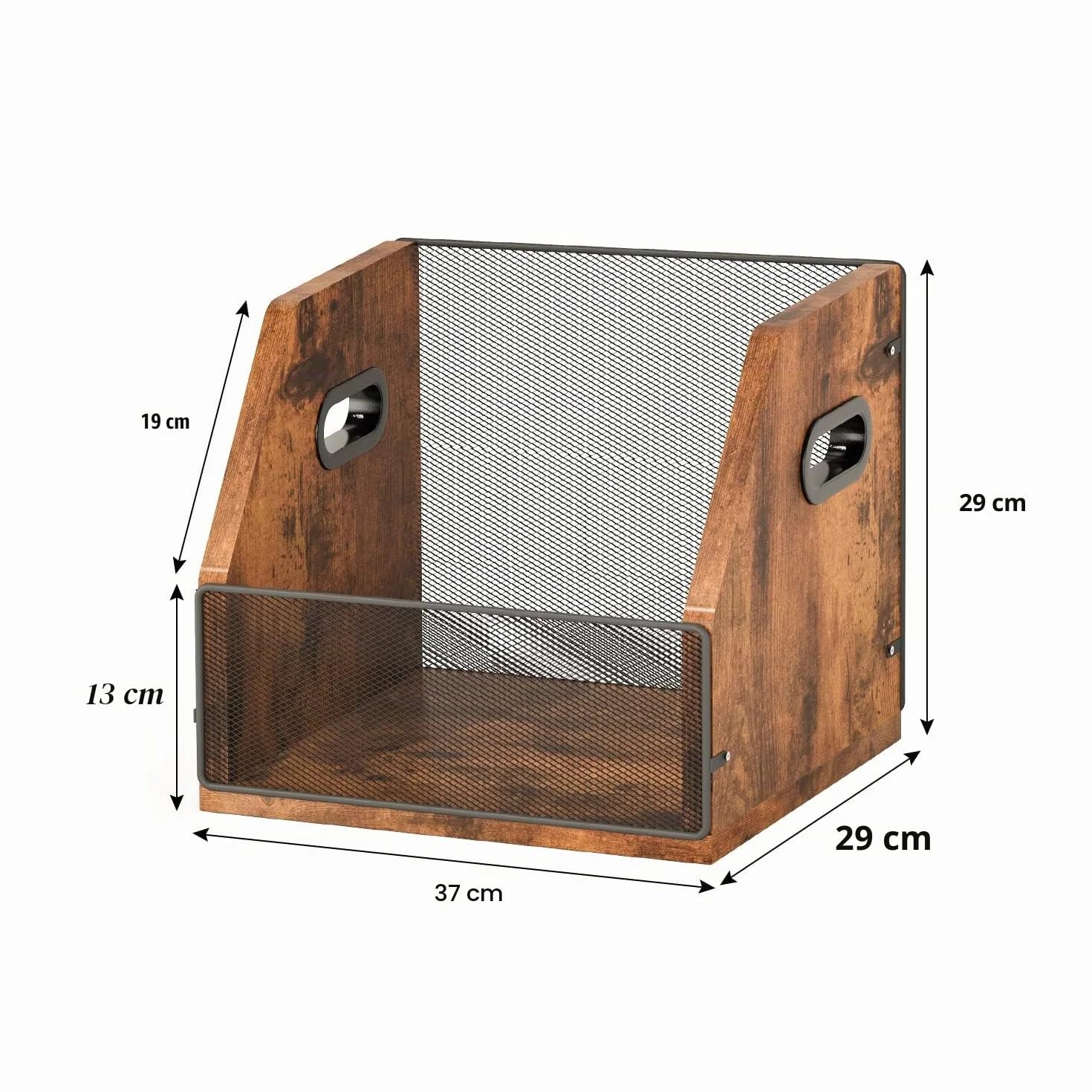 Homeiju Caja de almacenamiento de discos de vinilo de metal y madera, capacidad para hasta 60 discos, marrón rústico negro (1 paquete), portátil, uso en interiores, almacenamiento de música
