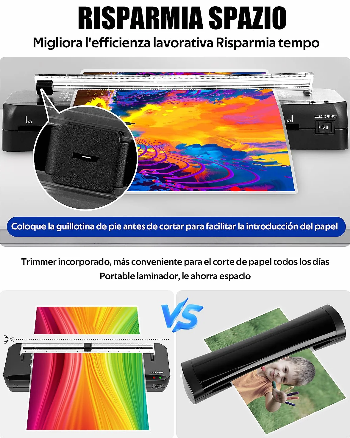 Plastificadora A3 Calentamiento Rápido 70 Segundos, Máquina Laminadora Frío y Caliente con Cortador Integrado y 50 Bolsas
