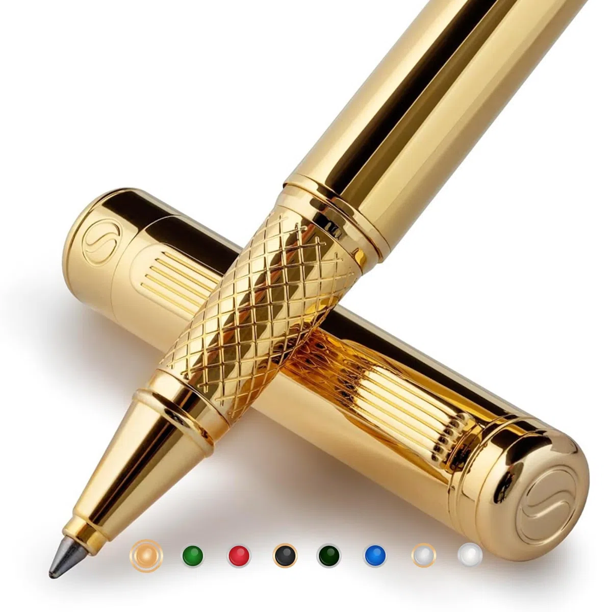 Scriveiner Rollerball Pen Bolígrafo Roller de Gama Alta con Acabado en Chapado en oro auténtico, Recambio Schmidt, Regalo Hombres y Mujeres, Bolígrafos Profesionales de Diseño (Oro)
