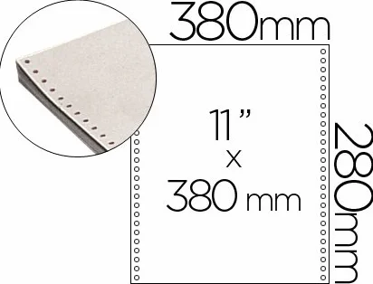 Papel continuo 380x11 blanco caja de 2500 hojas
