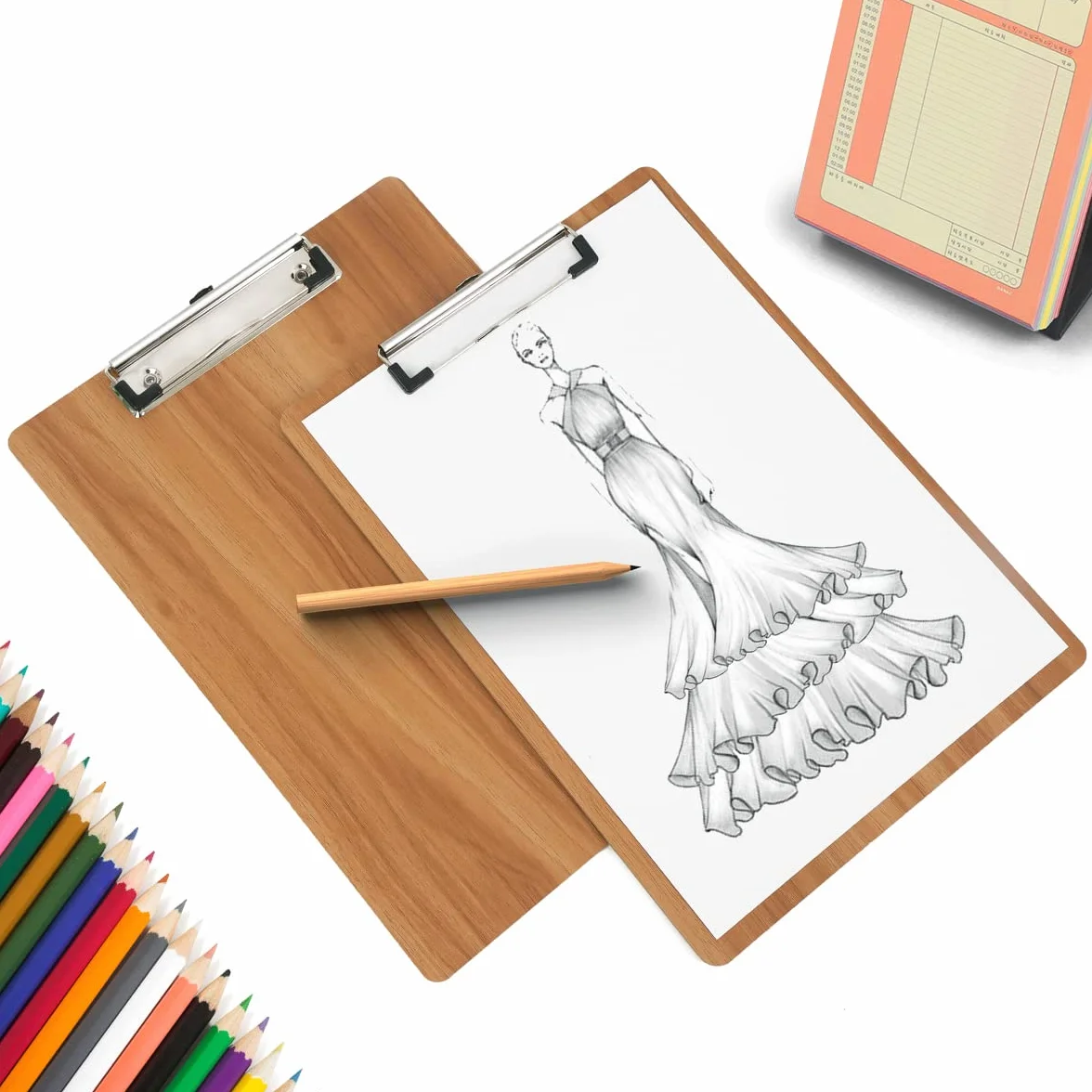A4 Portapapeles en Madera con Pinza, Clipboards con Agujero Colgante, Tablero de Escritura - Paquete de 12