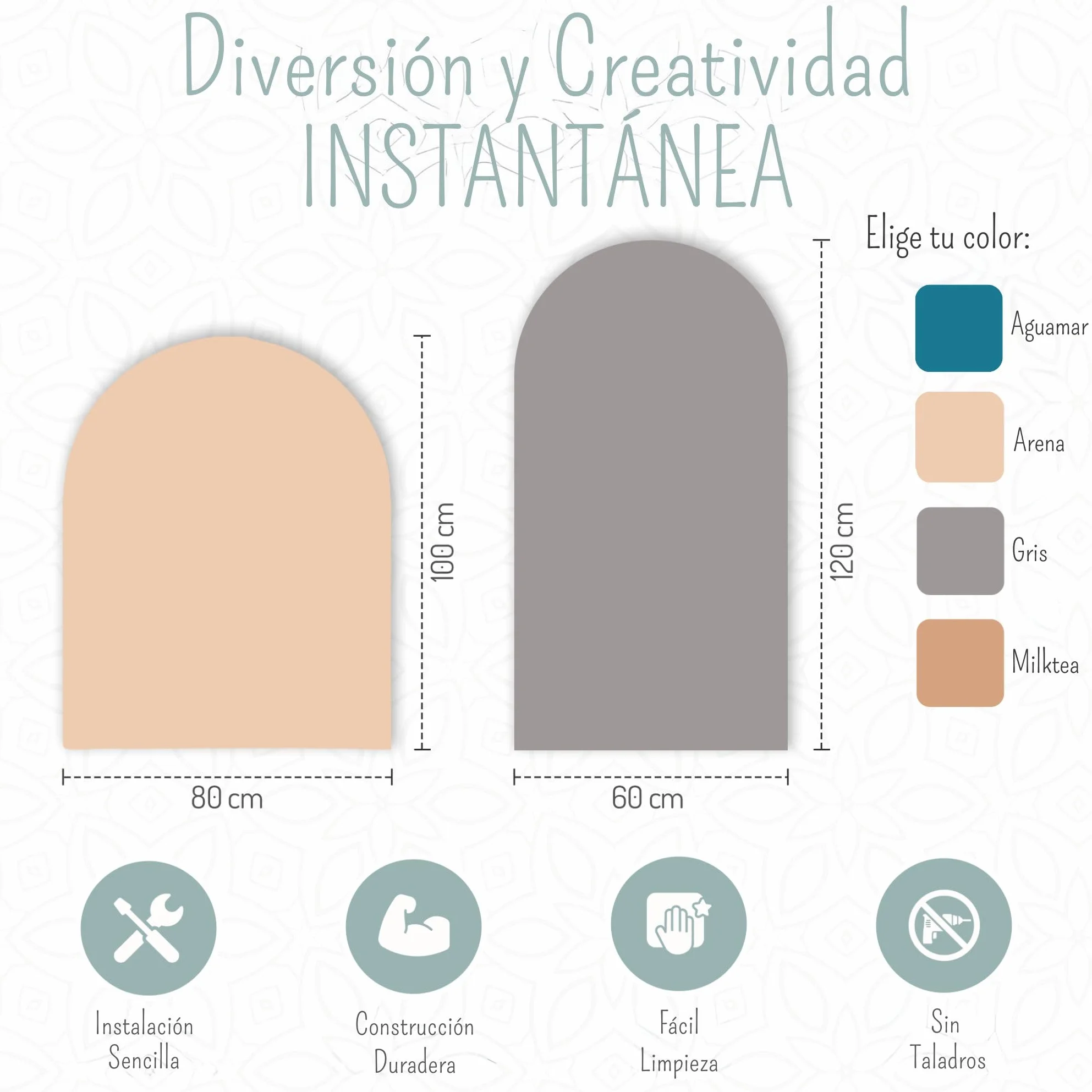 Pizarra Magnética Infantil Adhesiva Arco Color Tizas 120x60 cm
