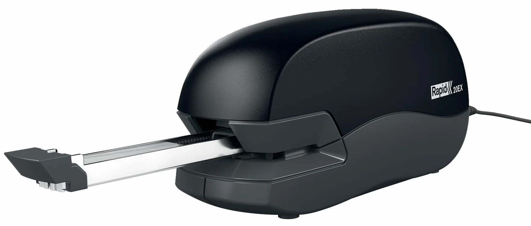 Rapid 5000297 – Grapadora Eléctrica De Sobremesa 20EX Fixativ, Capacidad 20 Hojas, Uso Con Una Mano, Alimentación Por Adaptador Incluido, Compatible Con Grapas Rapid 24/6 Y 26/6, Color Negro