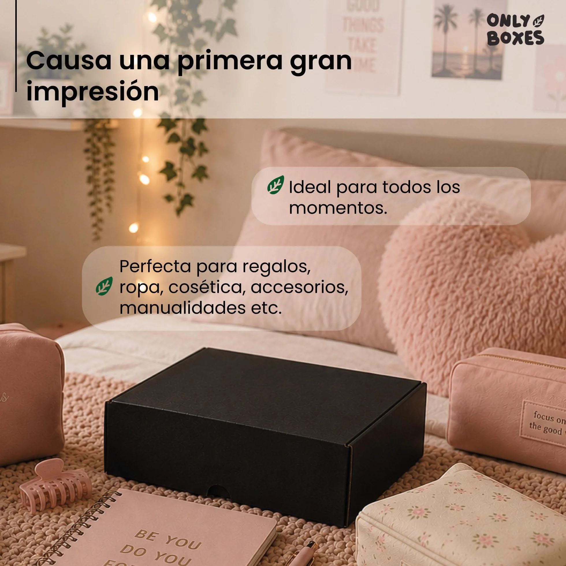 Caja De Cartón Negra Automontable 30x22x8 cm Pack 20