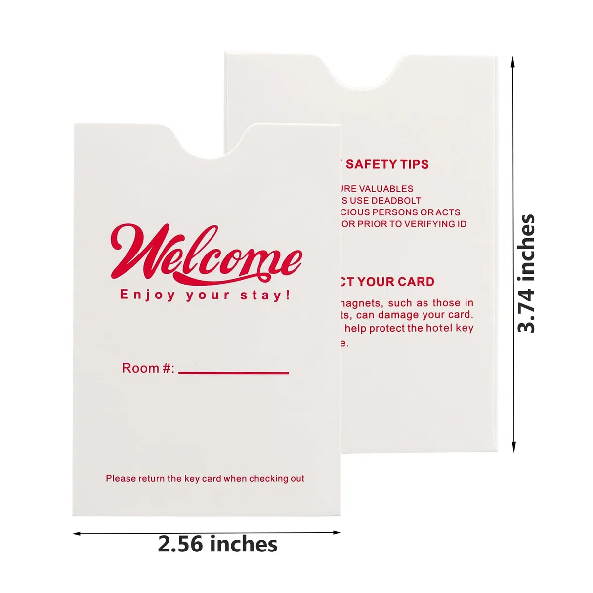 Hotel & Motel Tarjeta RFID para llave de motel sin contacto con funda de sobres, bienvenida, disfruta de tu estancia (paquete de 200 tarjetas, 50 fundas para regalo), color rosa