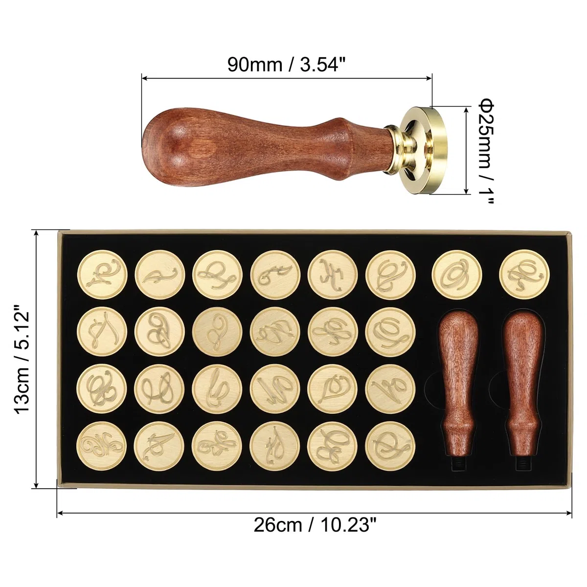 PATIKIL Kit de Sello de Cera del Alfabeto 26 Letras A-Z Sello de Cera para Sellado con 2 Mangos de Madera Caja de Regalo Cabeza de Latón Inicial Vintage Estilo 3