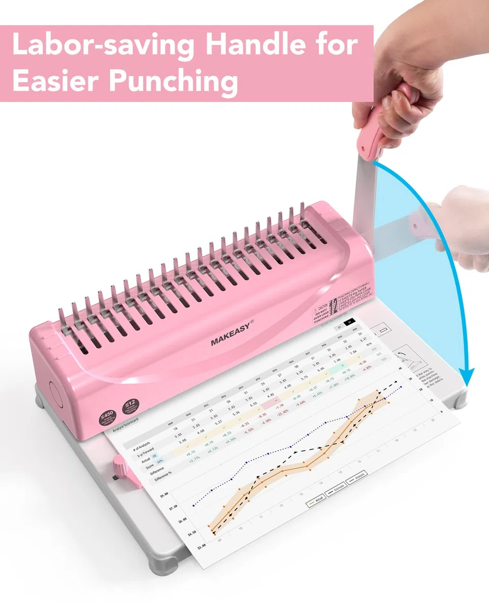 Máquina de Encuadernación A4/A5, Encuadernación en Peine Kit de Inicio | 100 piezas 3/8'' PVC Canutillos encuadernar, Encuadernadora Manual para Encuadernar hasta 450 Hojas