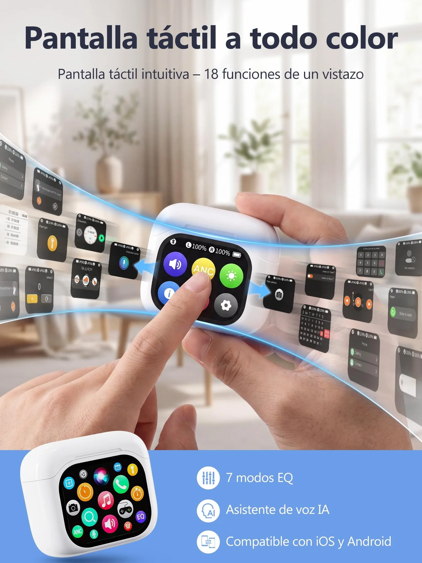 AI Auriculares Traductor en Tiempo Real: Traductor Instantáneo de Voz 156 Idiomas | 3-en-1 con Pantalla Táctil LCD | 98% Precisión | 7 Modos Traducción | Bluetooth 5.4| Ideal Viajes/Negocios/Estudios