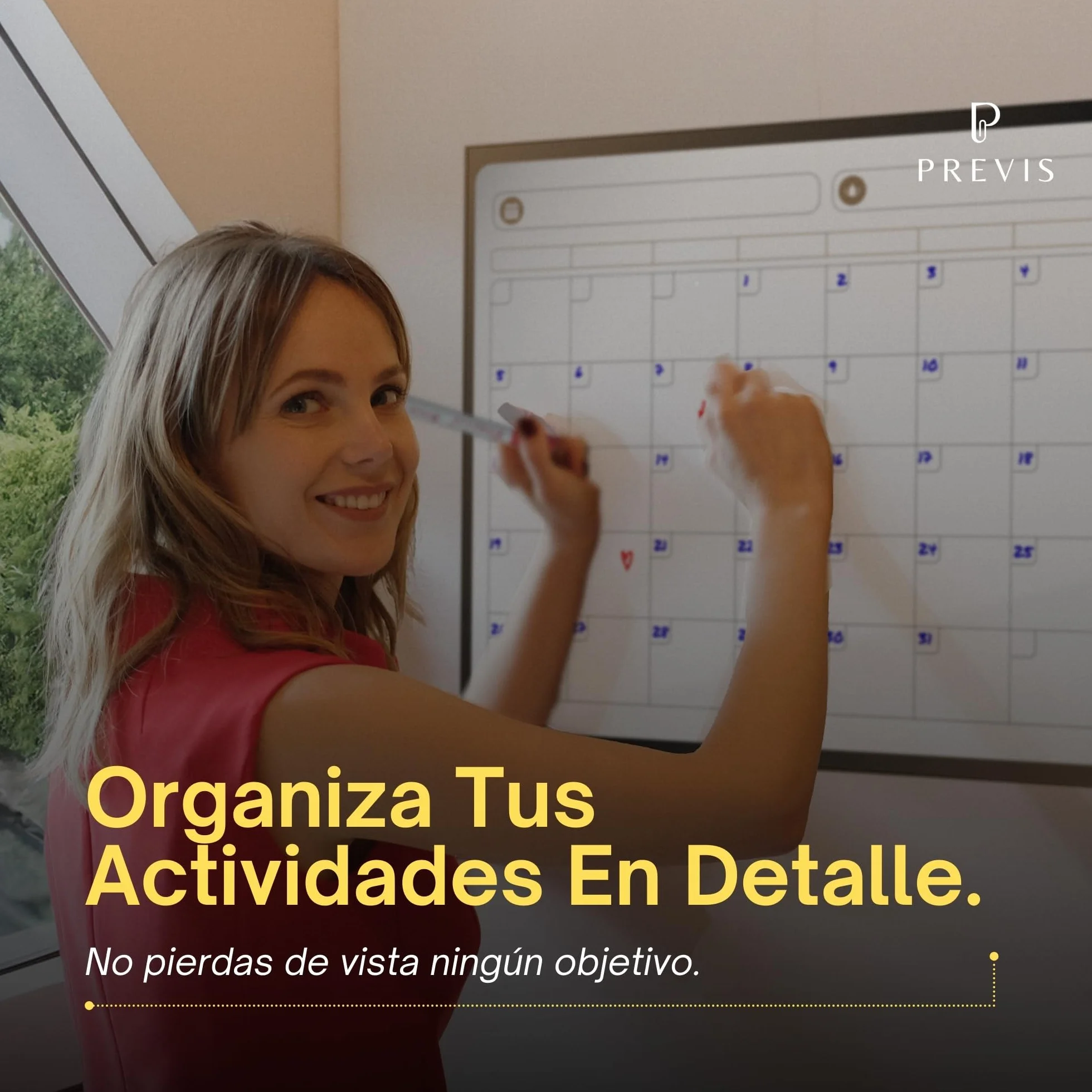 PREVIS Pizarra Calendario Pared Adhesivo A2 60x40cm Planificador Mensual con Rotuladores 2026