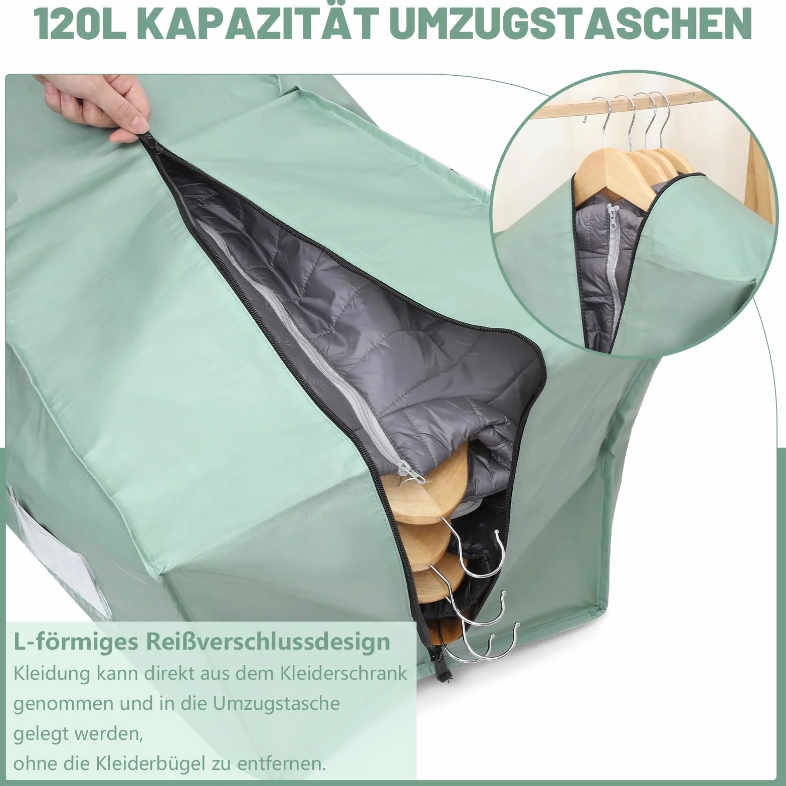 Dntorx 4 bolsas de almacenamiento de 120 L, resistentes al agua, cajas de mudanza, grandes con asa con cremallera, caja de almacenamiento plegable para mudanzas, camping, almacenaje ropa (verde