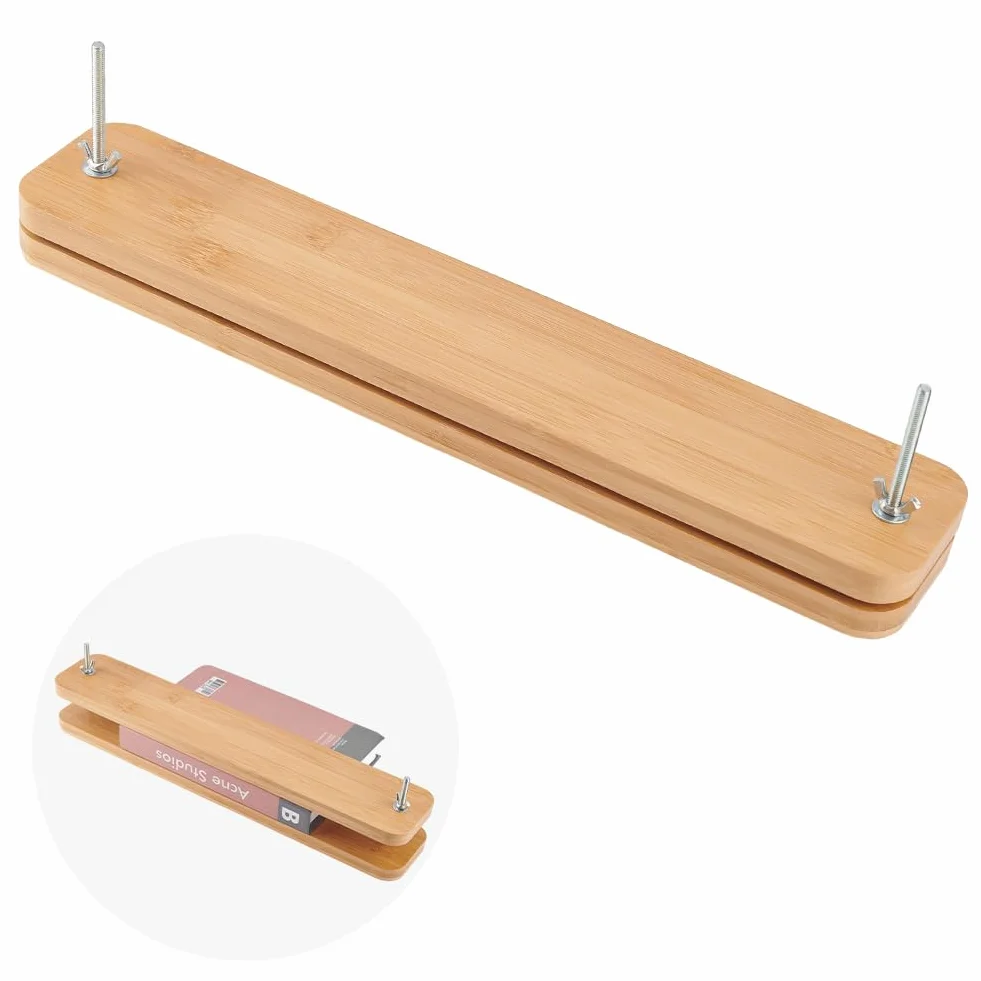 OLYCRAFT Herramientas de prensa de libros de madera, rectangular, prensa de encuadernación de madera, portátil, con 2 tornillos para suministros de encuadernación, 44 x 8,2 x 10,5 cm