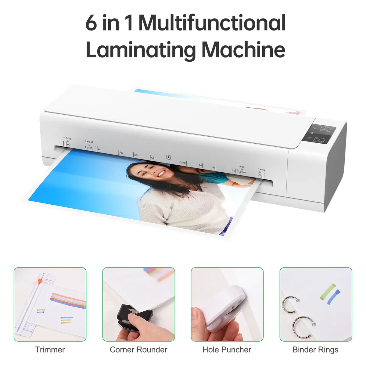 Máquina laminadora de escritorio, juego de tamaño A3, multifuncional, laminado en caliente y en frío, sistema de 2 rodillos, ancho máximo de 12,5 pulgadas, con cortador de papel, recortador,