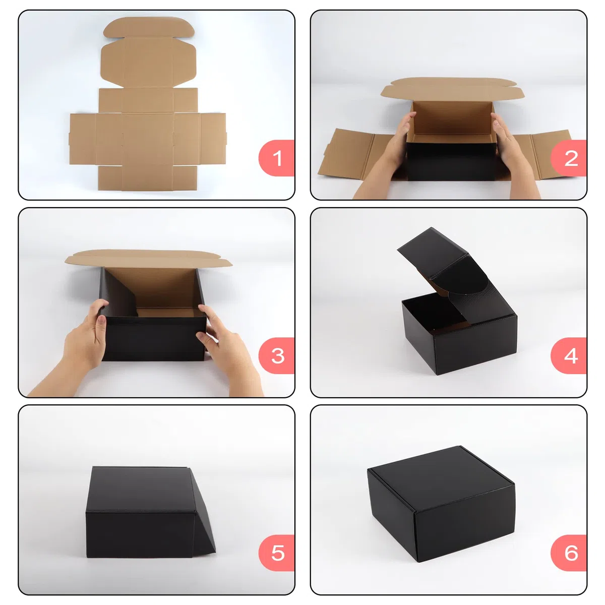 oikwo - Paquete de 25 cajas de envío pequeñas de 8 x 8 x 4 para pequeñas empresas, cajas de cartón de embalaje negro, caja de embalaje para correo móvil
