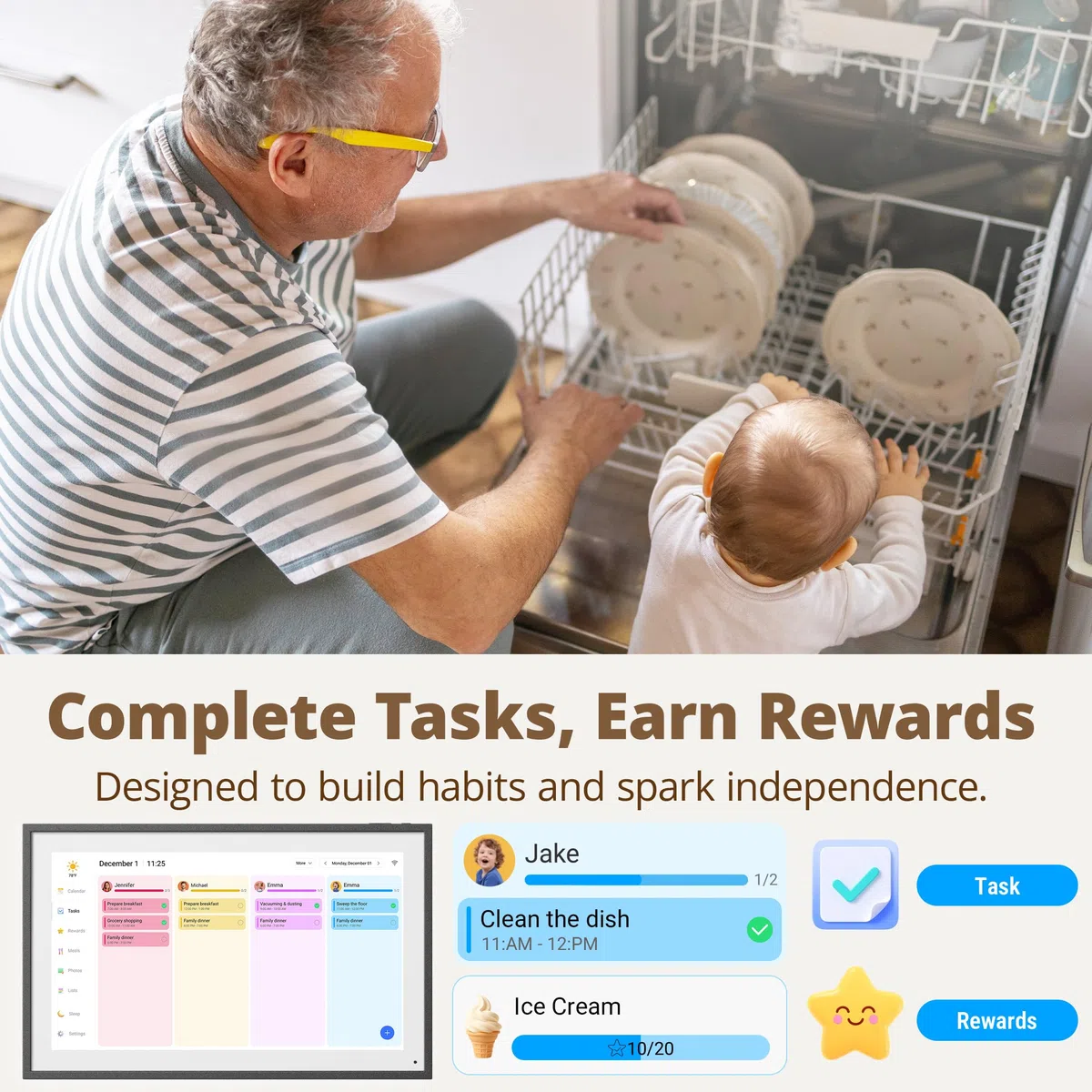 Calendario digital de pared de 15.6 pulgadas, pantalla táctil interactiva, calendario electrónico y concentrador familiar inteligente con sincronización entre dispositivos, recordatorios de horarios