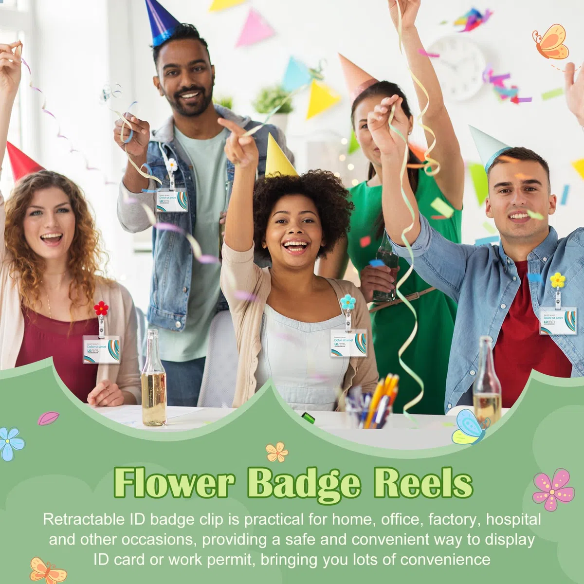 Wavwavw 24 carretes retráctiles de insignia de flores de primavera para enfermera, bonito soporte de insignia de fieltro con clip de cocodrilo, accesorios para enfermeras, profesores, estudiantes,