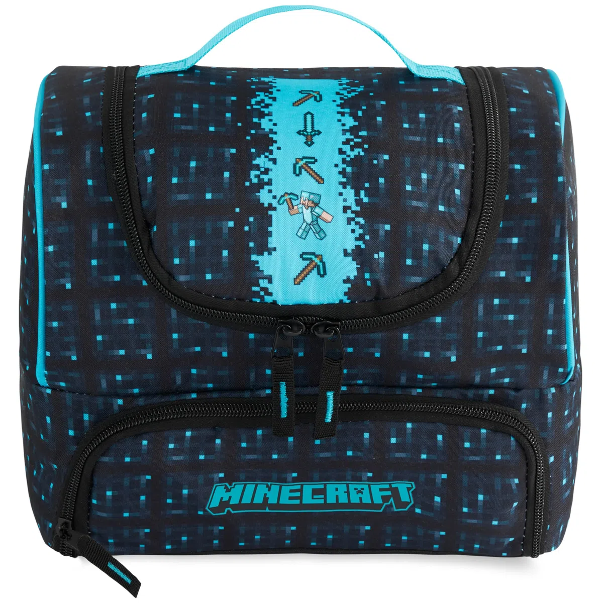 Get Trend Minecraft Bolsa Térmica Infantil, Lunch Bag 2 Compartimentos, Nevera Portátil, Bolsa Comida Escolar, Picnic o Viaje, Creeper Regalo Niños y Regalo Gamer (Multi/Turquesa Minecraft)