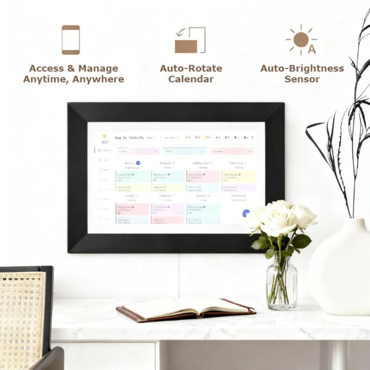 Calendario digital inteligente con pantalla táctil, conectividad WiFi para organización y programación del hogar