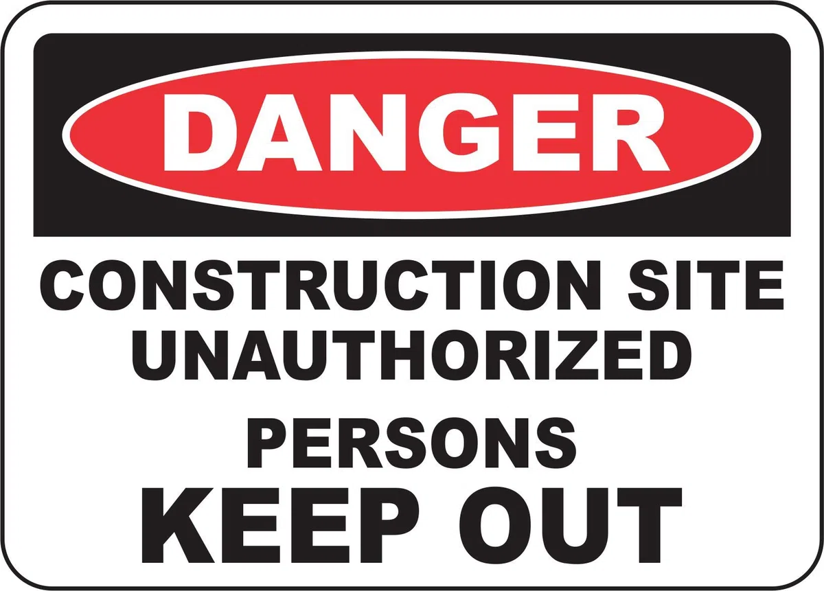 INDIGOS UG - Pegatinas - Seguridad - Advertencia - Construction Site Keep Out Sign 254 mm x 177 mm - Decal for Office - Oficina - Empresa - Escuela
