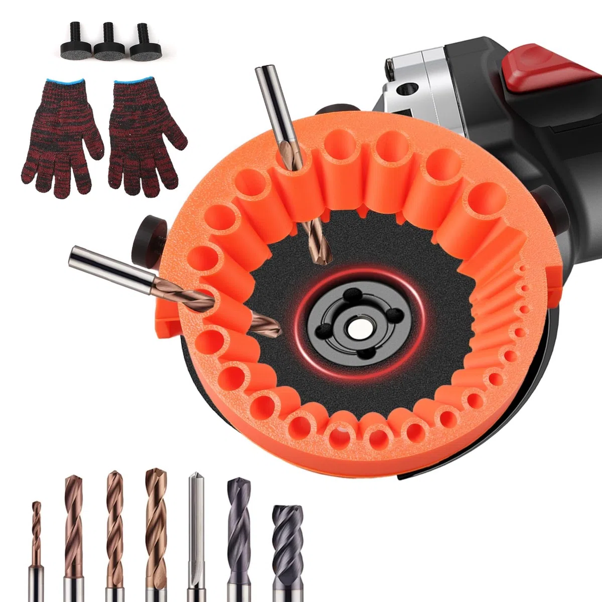 Herramienta afiladora de brocas para amoladoras angulares, compatible con 125 mm, afilador de brocas de mano para todas las brocas, brocas de 2 a 13 mm, color naranja