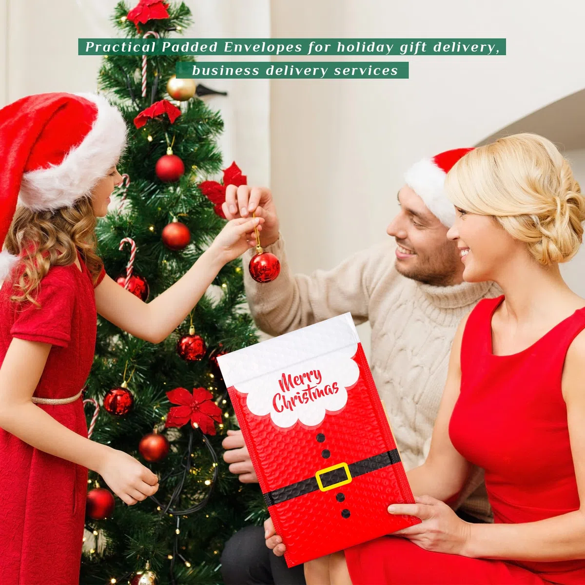 Cholemy 60 sobres de burbujas de Navidad de 7 x 9 pulgadas, sobres acolchados con área de escritura, sobres acolchados de burbujas de Papá Noel, bolsas de envío navideñas con tira autosellante
