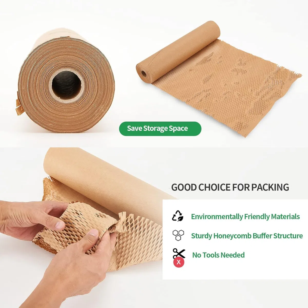 Papel de embalaje de panal, 15 pulgadas x 300 pies, material de amortiguación reciclable, respetuoso con el medio ambiente, envoltura de burbujas para mudanzas, suministros rompibles con 20