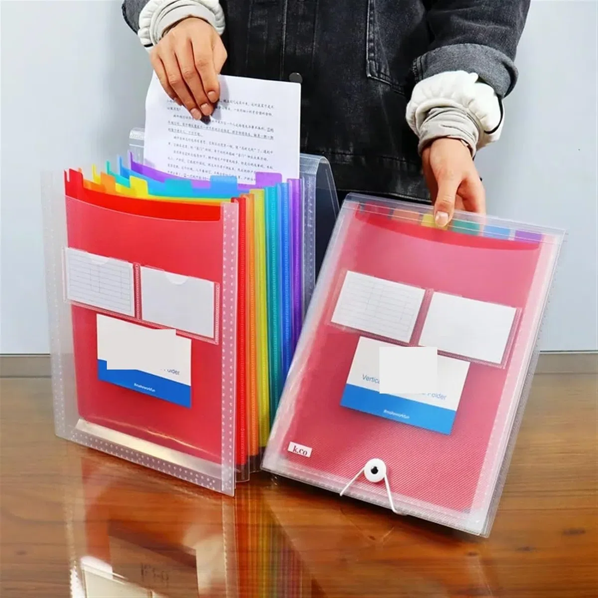 Organizador de archivos en acordeón de plástico, Carpeta Archivadora Expandible A4 Acordeón Plástico Multibolsillos Transparente 31.5x25.8cm