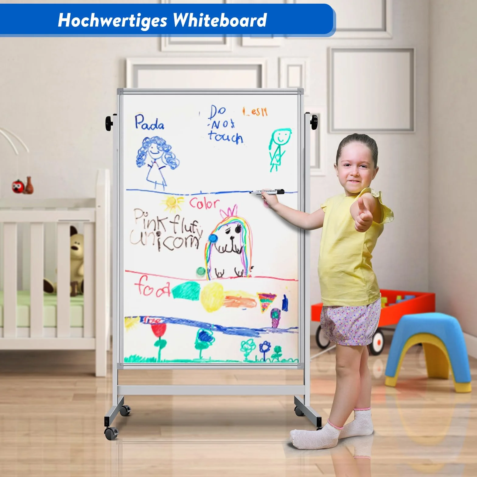maxtek - Pizarra blanca móvil ajustable en altura, 120 x 80 cm, pizarra blanca magnética de doble cara con soporte, pizarra blanca de borrado en seco para oficina, aula y hogar