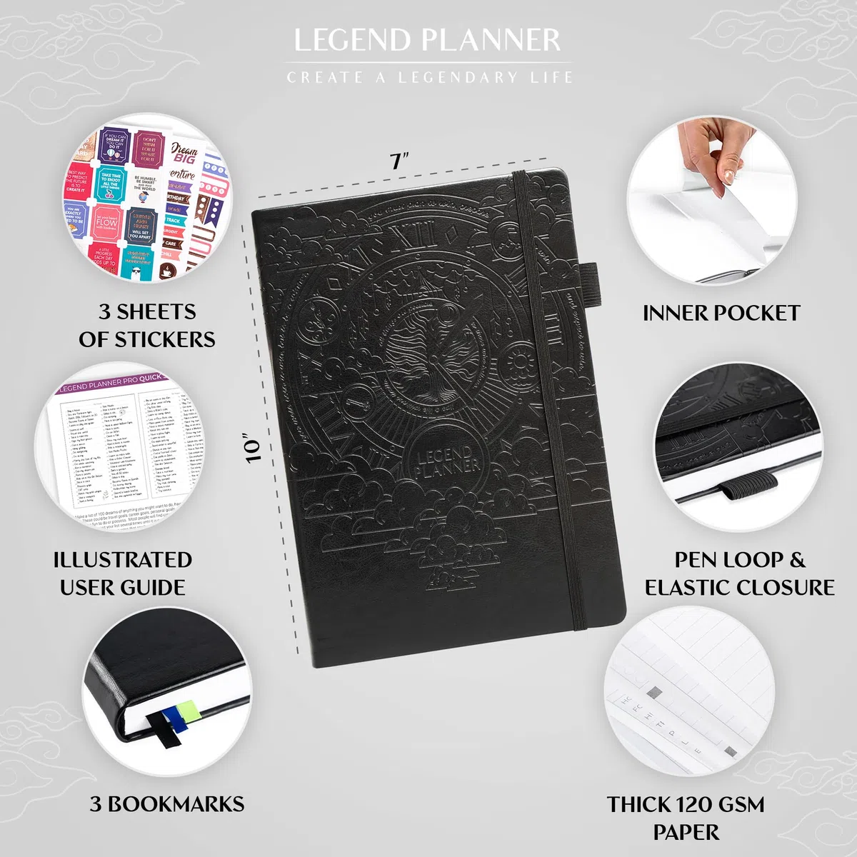 Legend Planner PRO - Agenda semanal y mensual de lujo para aumentar la productividad y alcanzar tus objetivos. Cuaderno organizador de gestión del tiempo, sin fecha, 18 x 25,5 cm, tapa dura +