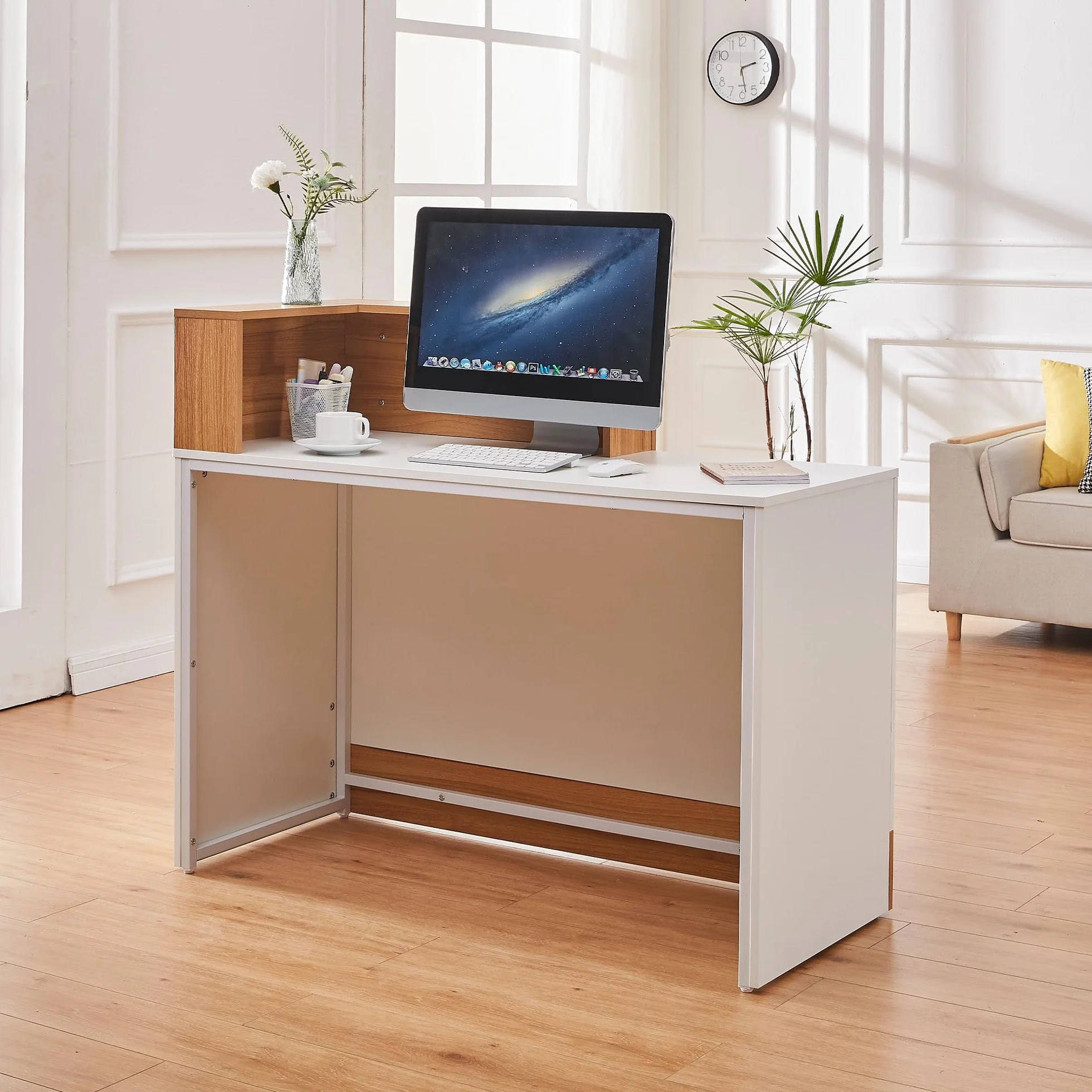 Mostrador de Recepción Moderno 120 cm Madera Escritorio Profesional con Organizador de Cables