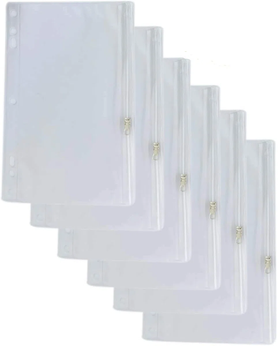 Bolsillos para carpetas de anillas de vinilo, 22,86 cm x 15,24 cm, se adapta a todos los anillos estándar, cierre de cremallera para asegurar tus pertenencias