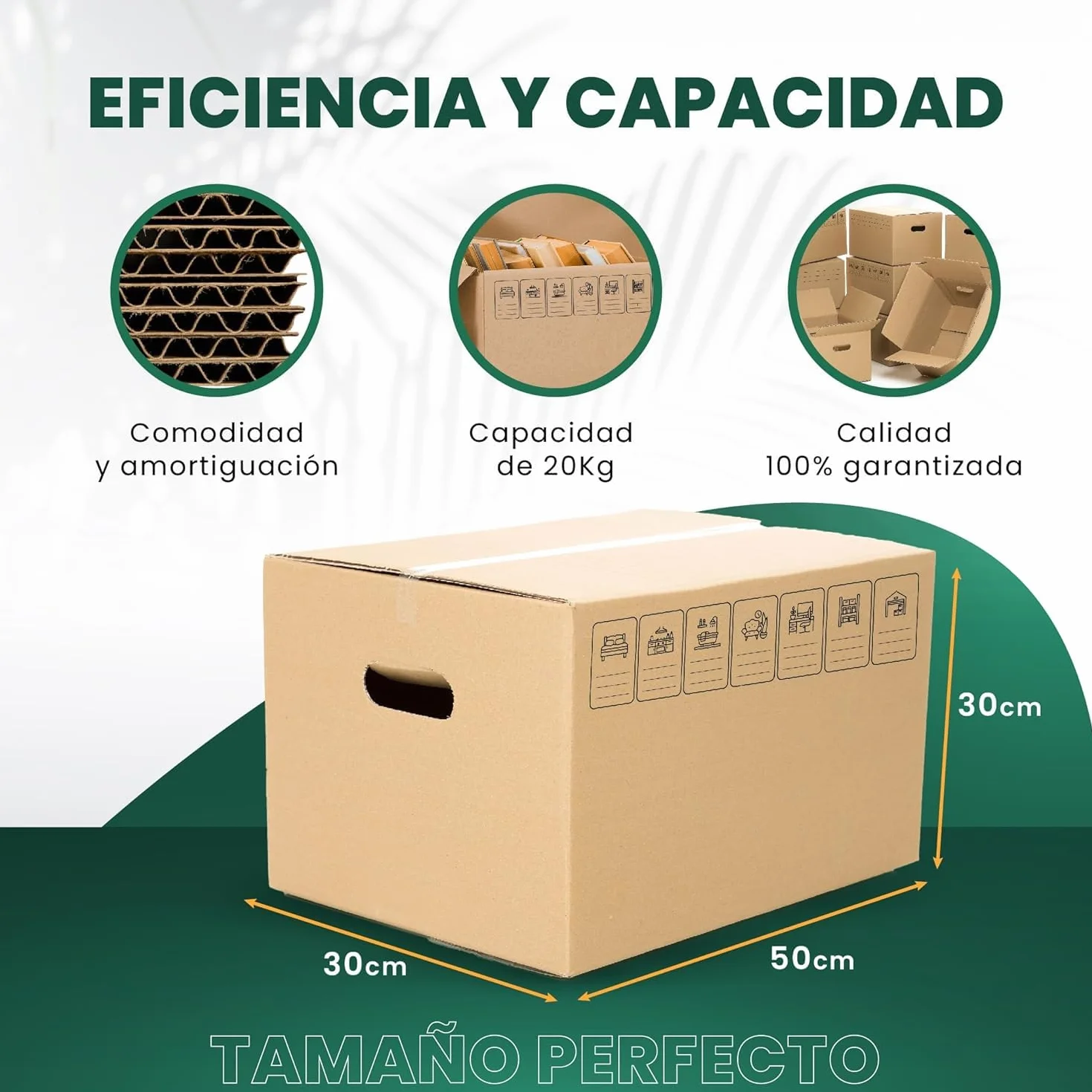 GROWMANIA Pack 20 Cajas de Cartón 50 x 30 x 30 | Cajas Ultra Resistentes para Mudanza y Almacenaje con Iconos Identificativos y Asas Fácil Transporte Marron | Aptas para Envíos