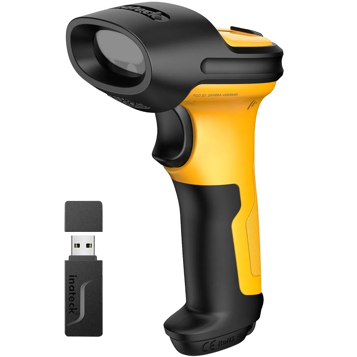 Inateck Lector Codigo Barras Escáner de Códigos Inalámbrico 2.4GHz Barcode Scanner | Alcance 60m Batería 2600mAh Duración batería Uso ininterrumpido 1 Mes Lectura automática rápida y precisa P6