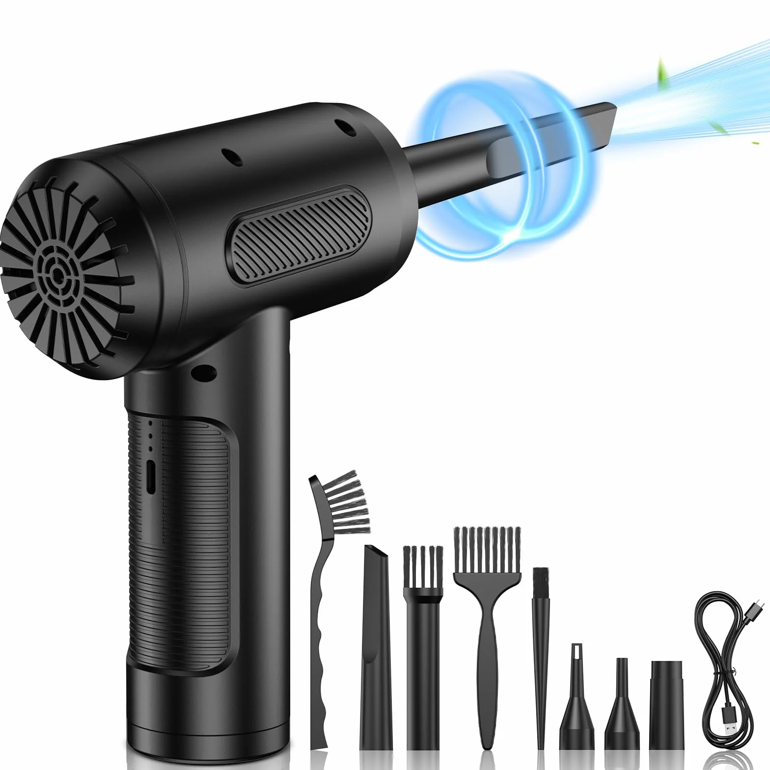 Soplador de Aire para pc, 3 Velocidades 91000 U/min Aire Comprimido Limpieza pc Air Duster, Plumero Electrico USB Recargable con batería de 6000mah para computadora portátil, Teclado, automóvil