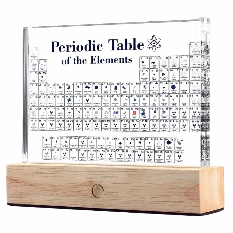 Tabla periódica con elementos reales, acrílico, 83 muestras, trabajo fino duradero