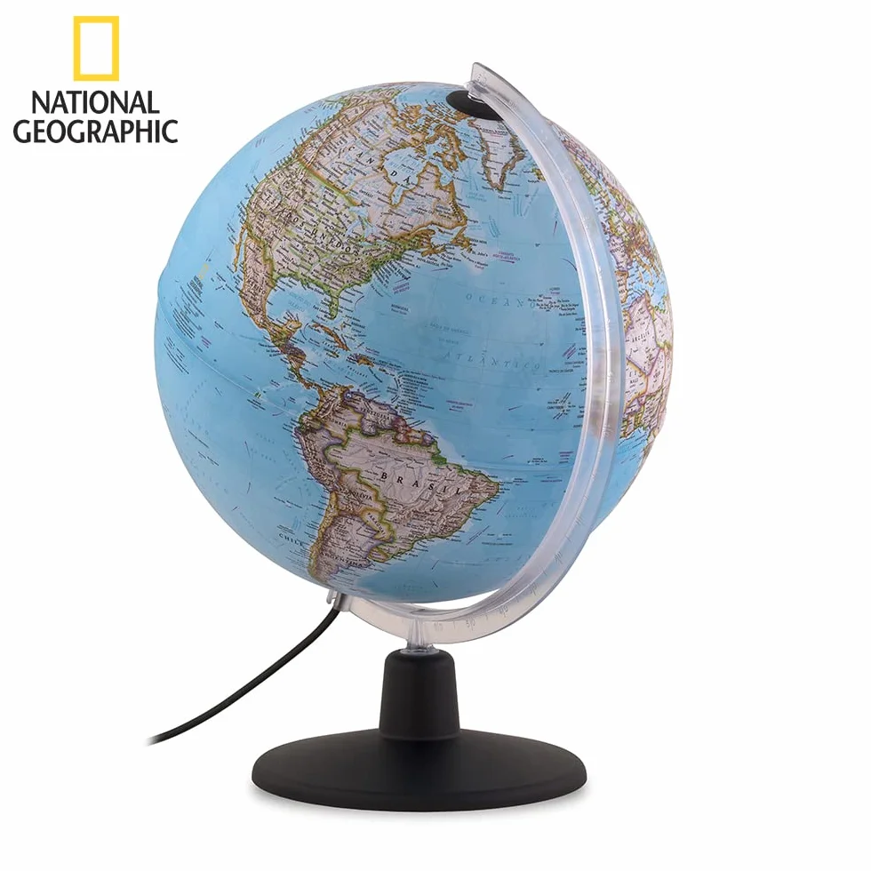 Tecnodidattica, Globo Terráqueo NATGEO Classic 30, Cartografía Físico-Política oficial National Geographic Classic, Iluminado y giratorio, Texto en Español, Diámetro 30 cm