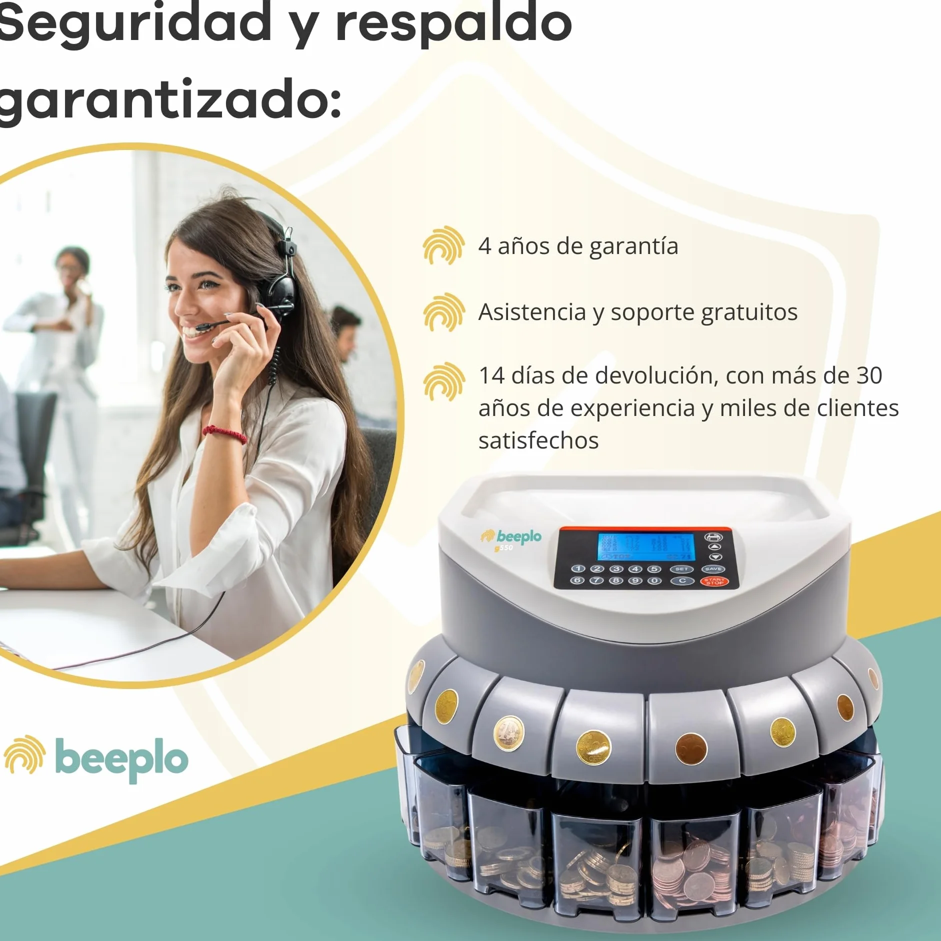 Contador y Clasificador de Monedas EUR G550 Hasta 800 Monedas Alta Velocidad 4 Años Garantía