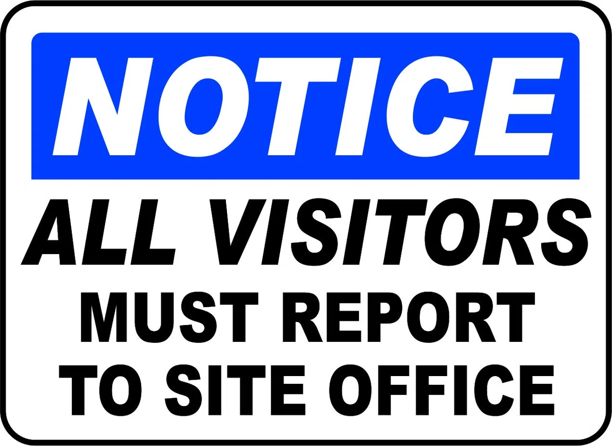 INDIGOS UG - Pegatinas - Seguridad - Advertencia - All Visitors Report Site Office Sign 254mmx177mm - Decal for Office - Oficina - Empresa - Escuela