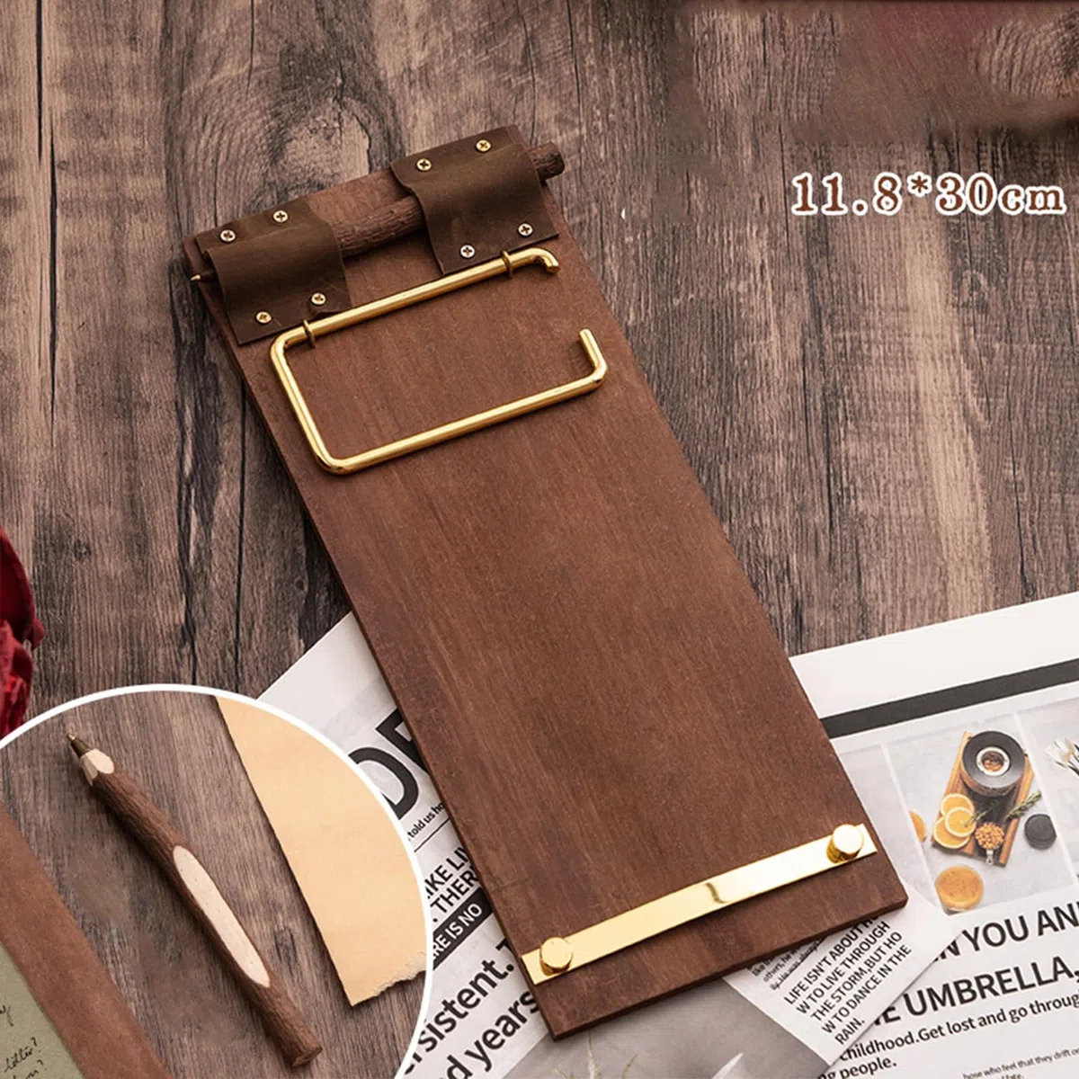 Bloc de desplazamiento vintage (rollo de papel + clips de tablero), juego de cuaderno de papel kraft montado en la pared o colocado con clip de metal, bloc de notas de papel kraft recargable para